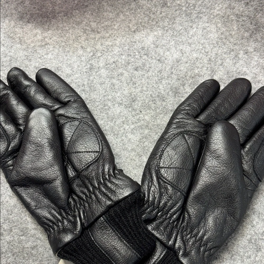 Black Leather cow hide poly lined warm pull on mitten gloves NWT size Medium